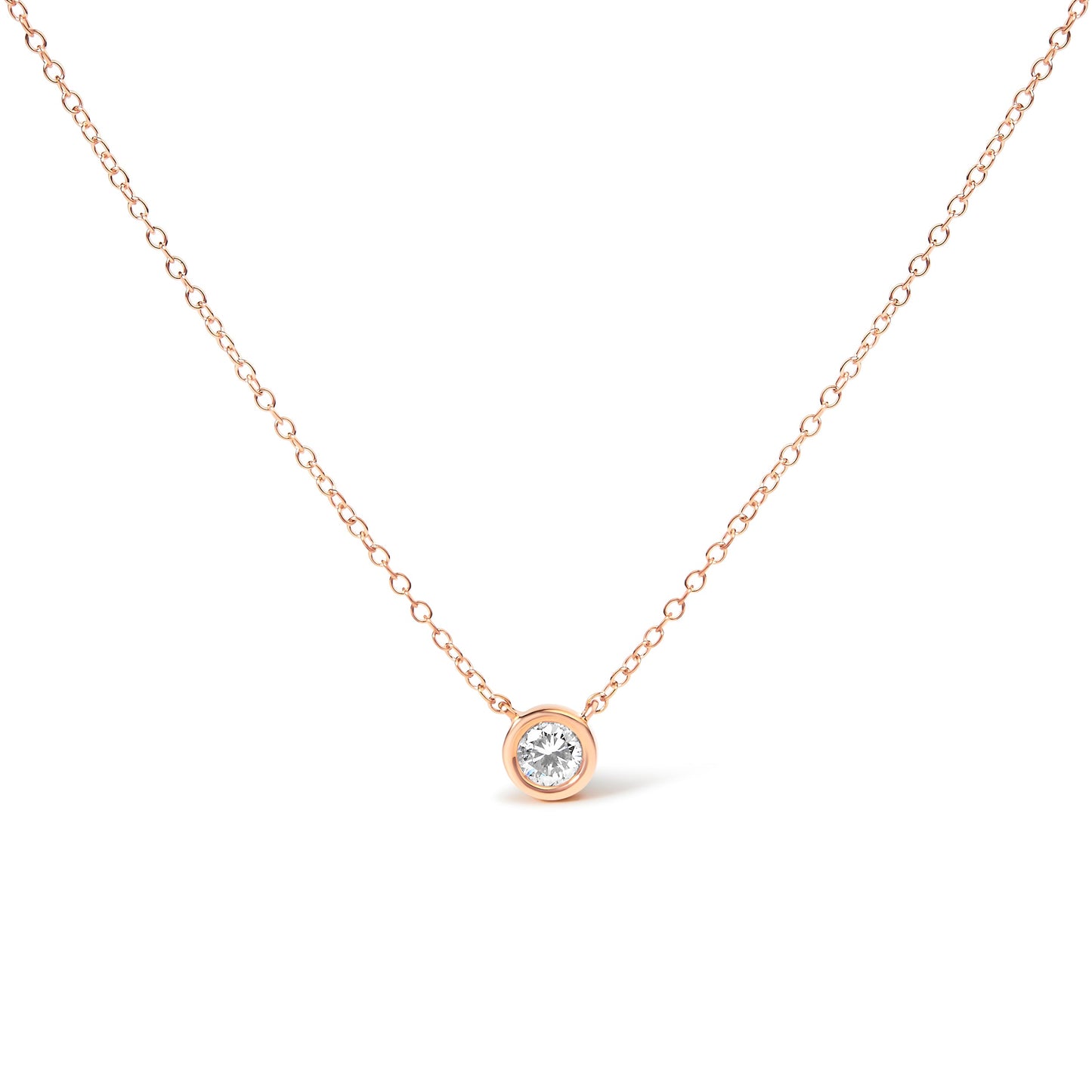 2 Micron 14K Rose Gold Plated Sterling Silver Bezel-Set Diamond Solitaire Pendant Necklace (1/3 cttw, H-I Color, I1-I2 Clarity)
