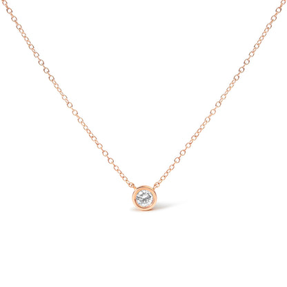 2 Micron 14K Rose Gold Plated Sterling Silver Bezel-Set Diamond Solitaire Pendant Necklace (1/3 cttw, H-I Color, I1-I2 Clarity)