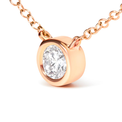 2 Micron 14K Rose Gold Plated Sterling Silver Bezel-Set Diamond Solitaire Pendant Necklace (1/3 cttw, H-I Color, I1-I2 Clarity)