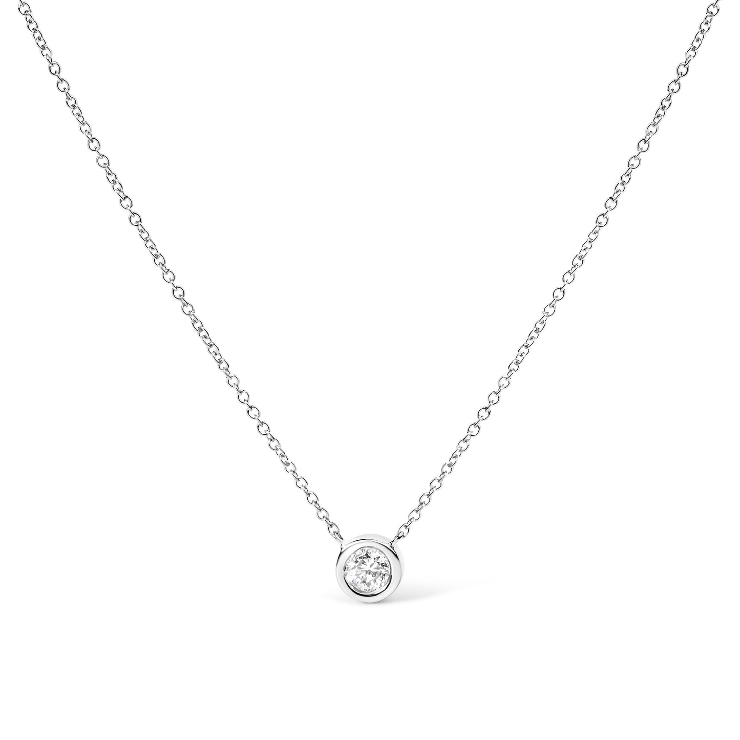 10K White Gold 1/10 Carat Round Brilliant-Cut Diamond Modern Bezel-Set Solitaire 16"-18" Pendant Necklace (H-I Color, SI2-I1 Clarity)