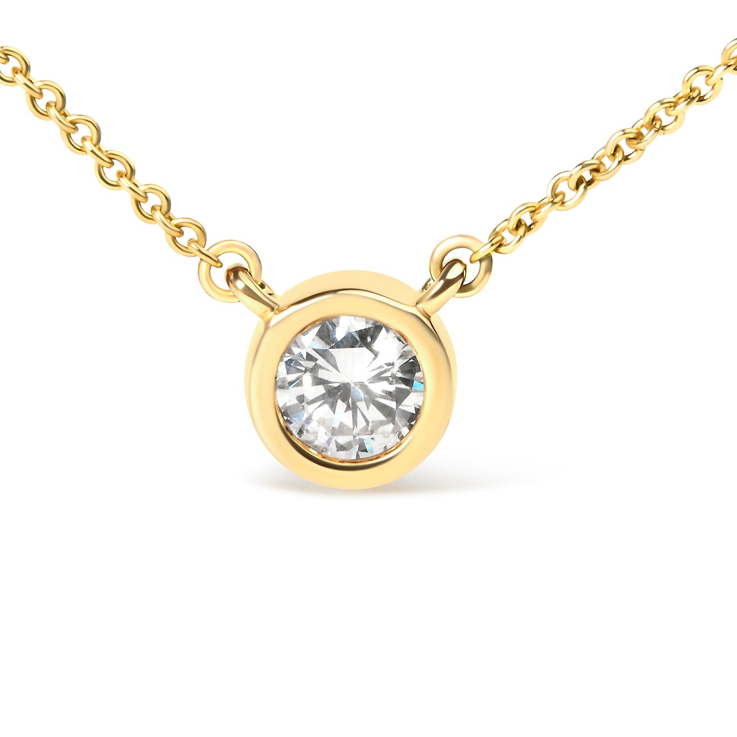 10K Yellow Gold 1/3 Carat Round Brilliant-Cut Diamond Modern Bezel-Set Solitaire 16"-18" Pendant Necklace (H-I Color, SI2-I1 Clarity)