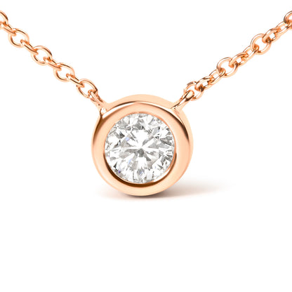 10K Rose Gold 1/2 Carat Round Brilliant-Cut Diamond Modern Bezel-Set Solitaire 16"-18" Pendant Necklace (H-I Color, SI2-I1 Clarity)