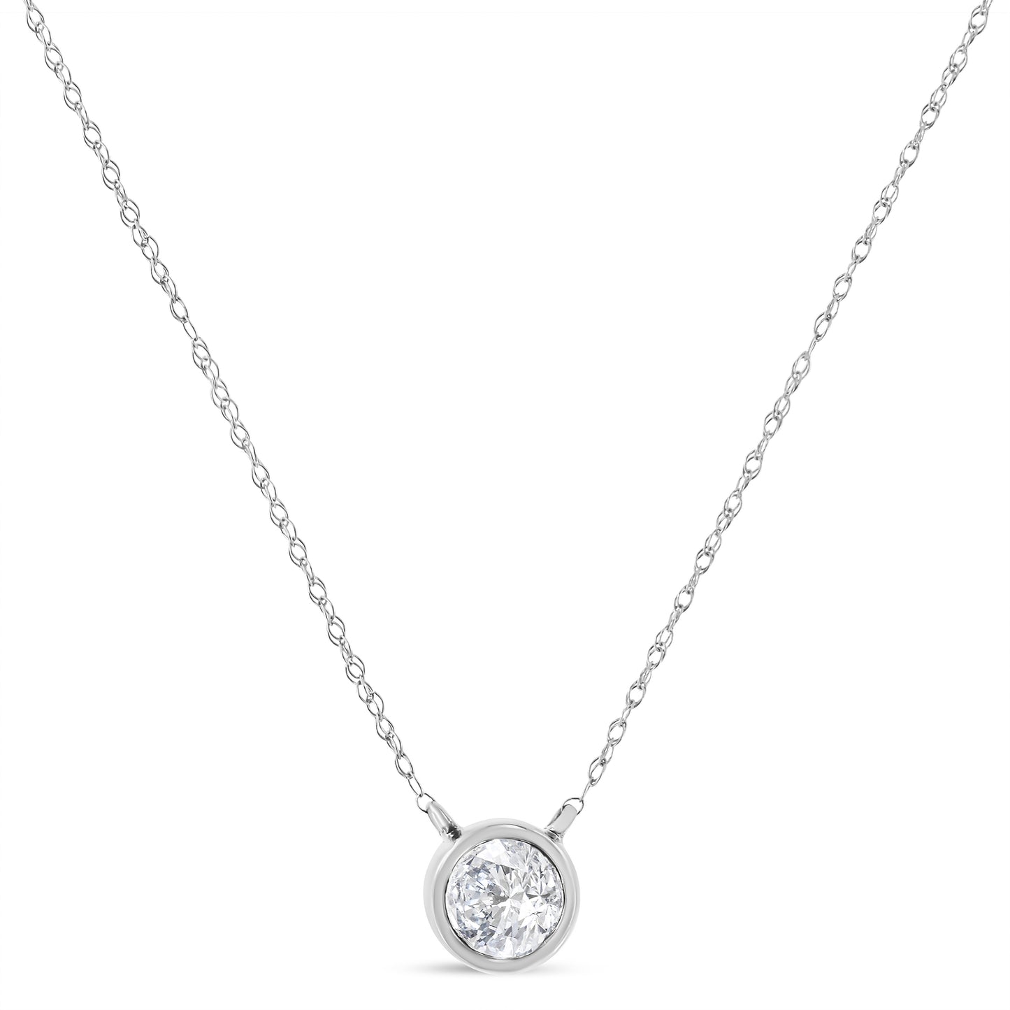 .925 Sterling Silver 1/10 Cttw Round-Cut Diamond Bezel 18" Pendant Necklace (J-K Color, I1-I2 Clarity)
