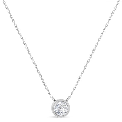 .925 Sterling Silver 1/10 Cttw Round-Cut Diamond Bezel 18" Pendant Necklace (J-K Color, I1-I2 Clarity)