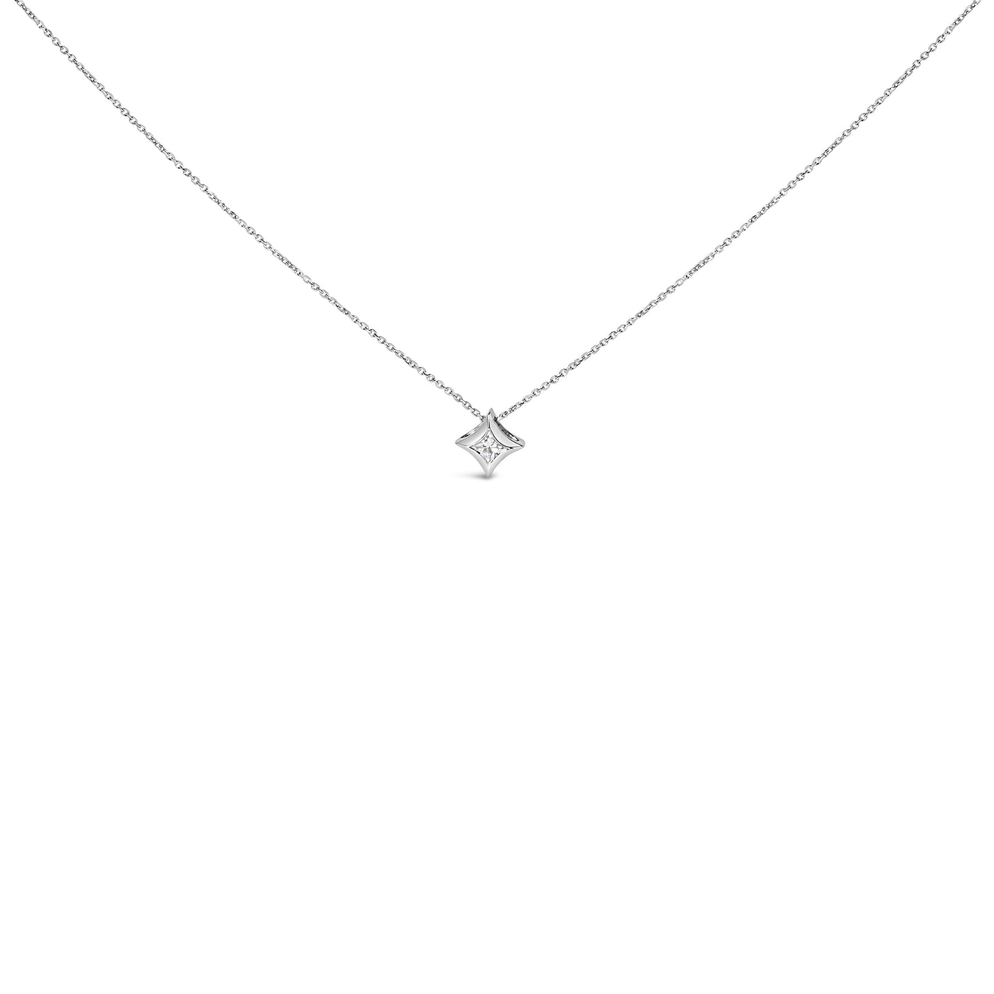 10K White Gold 1/10 Cttw Bezel Set Solitaire Princess Cut Diamond Kite Shaped Pendent Necklace - 18" Inches