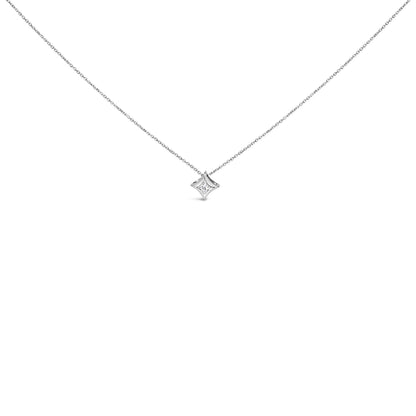 10K White Gold 1/10 Cttw Bezel Set Solitaire Princess Cut Diamond Kite Shaped Pendent Necklace - 18" Inches