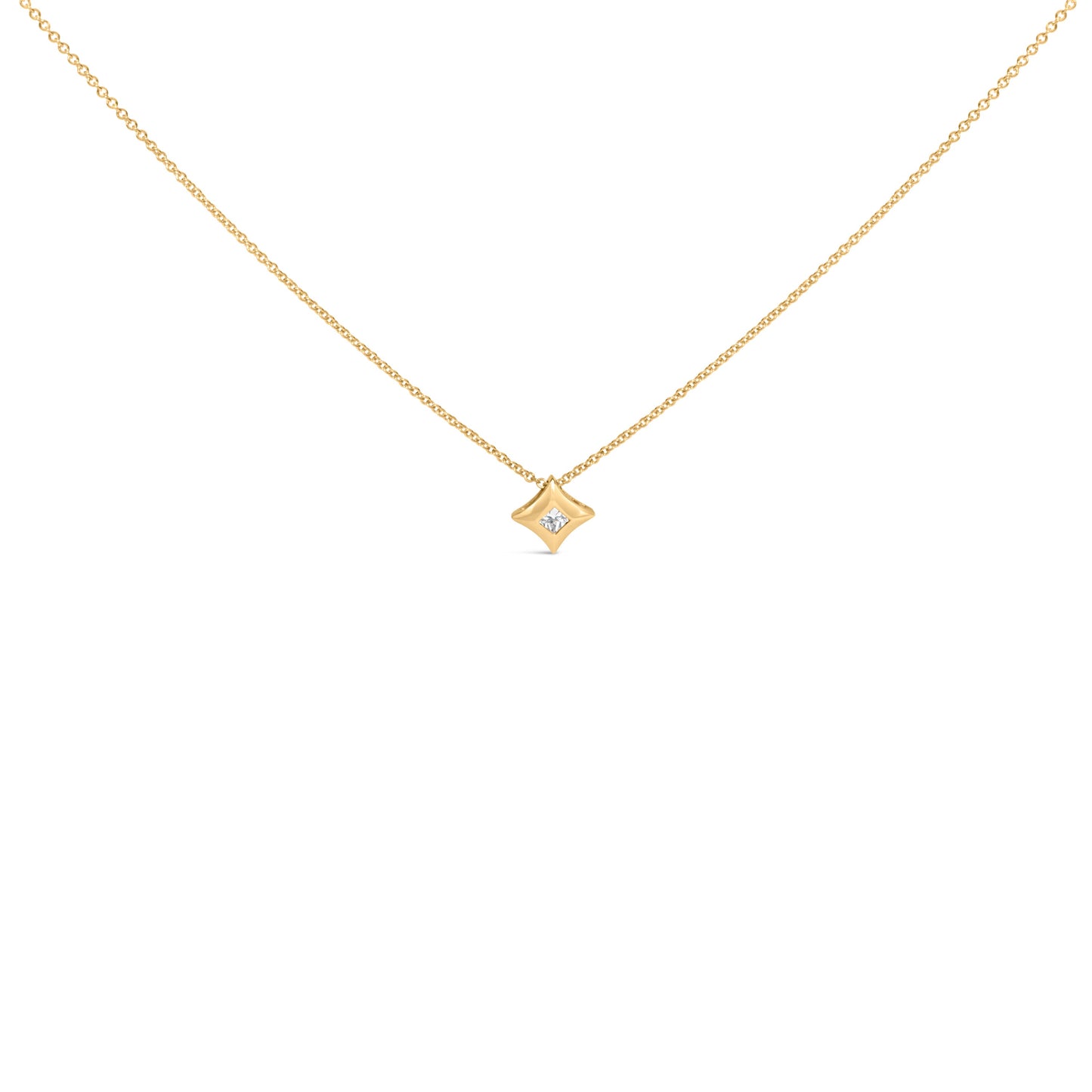 10K Yellow Gold 1/5 Cttw Bezel Set Princess Diamond Kite Shaped Solitaire Pendent Necklace