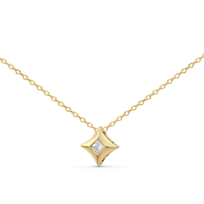 10K Yellow Gold 1/5 Cttw Bezel Set Princess Diamond Kite Shaped Solitaire Pendent Necklace