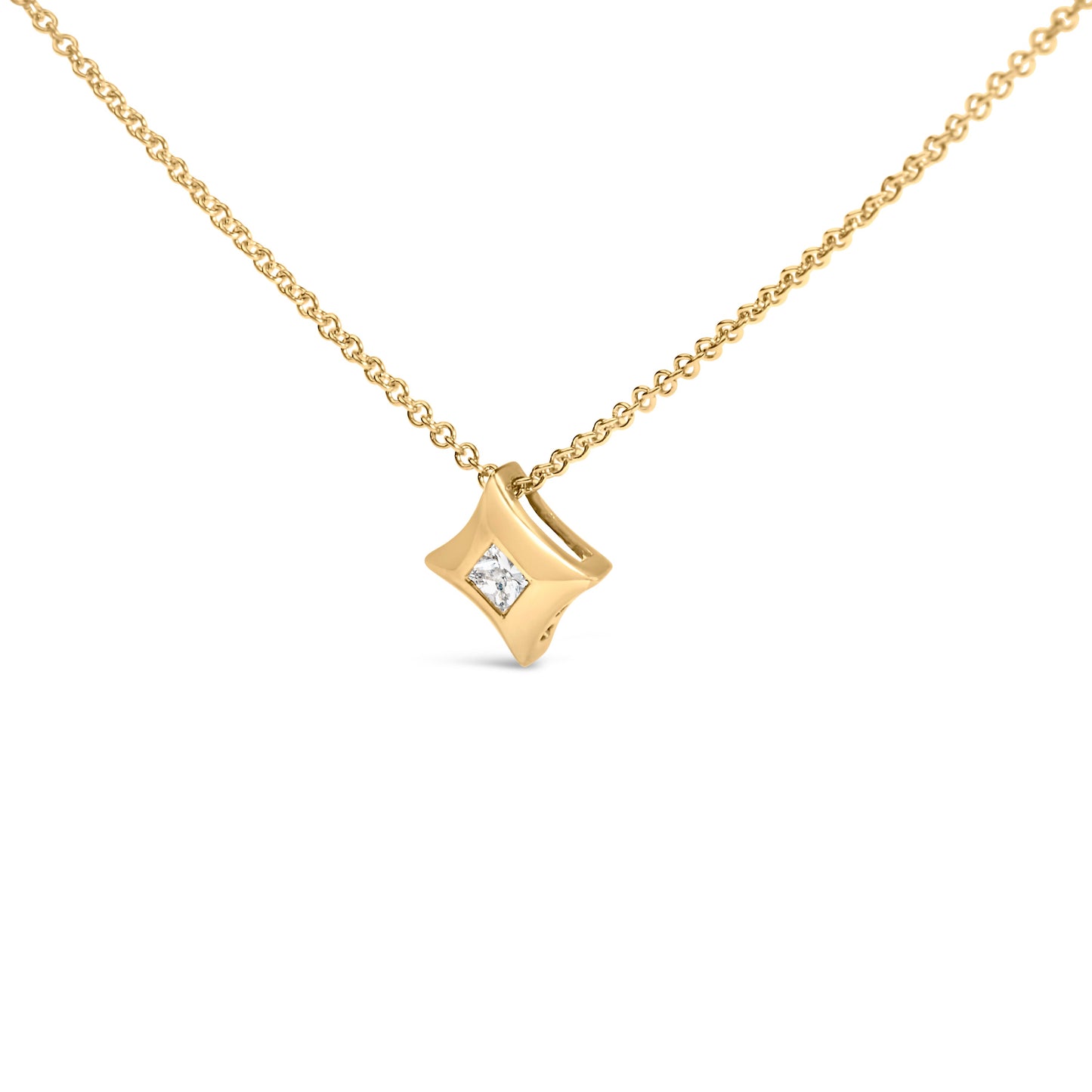 10K Yellow Gold 1/5 Cttw Bezel Set Princess Diamond Kite Shaped Solitaire Pendent Necklace