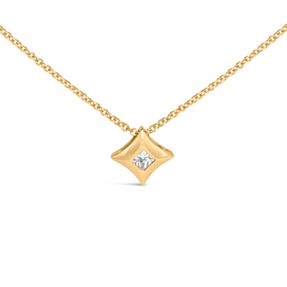 10K Yellow Gold 1/5 Cttw Bezel Set Princess Diamond Kite Shaped Solitaire Pendent Necklace