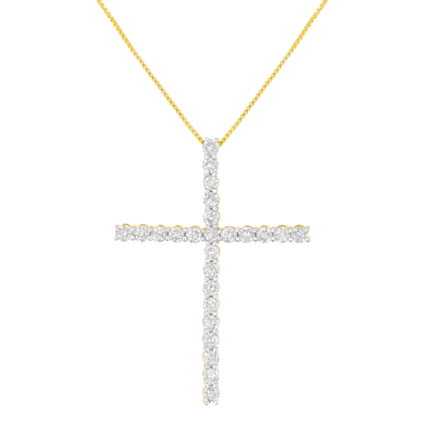 .925 Sterling Silver 3.0 Cttw Round Shape Diamond 1-1/2" Cross Pendant with Box Chain Necklace (I-J Color, I2-I3 Clarity) - 18"