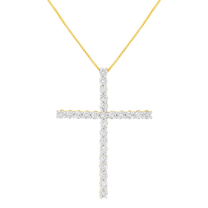 .925 Sterling Silver 3.0 Cttw Round Shape Diamond 1-1/2" Cross Pendant with Box Chain Necklace (I-J Color, I2-I3 Clarity) - 18"