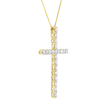 10K Yellow Gold Plated .925 Sterling Silver 4.0 Cttw Round Cut Diamond Cross Pendant Necklace (J-K Color, I1-I2 Clarity) - 18"