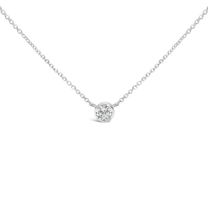 14K White Gold 1.00 Cttw Bezel Set Round Lab-Grown Diamond Solitaire 18" Pendant Necklace (F-G Color, VS1-VS2 Clarity)