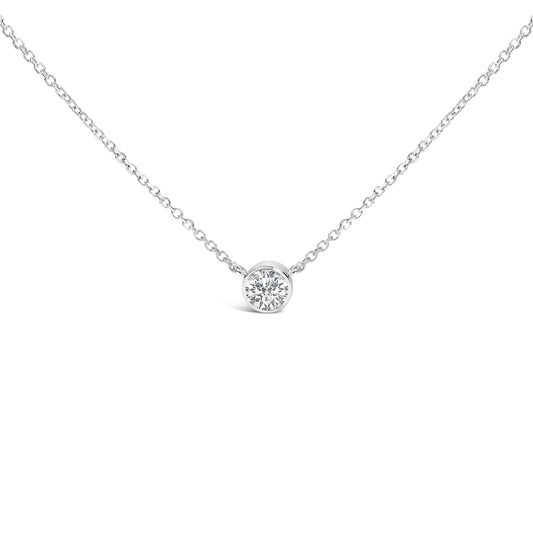 Collier pendentif solitaire 18" en or blanc 14K avec diamant rond de laboratoire serti clos de 1,00 carat (couleur F-G, pureté VS1-VS2)