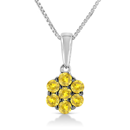 .925 Sterling Silver 1/2 Cttw Prong Set Treated Green Diamond Floral Cluster 18" Pendant Necklace (Green Color, I1-I2 Clarity)
