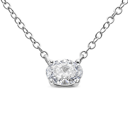 14K White Gold 1/2 Cttw Lab Grown Oval Shape Solitaire Diamond East West 18" Pendant Necklace (E-F Color, VS1-VS2 Clarity)