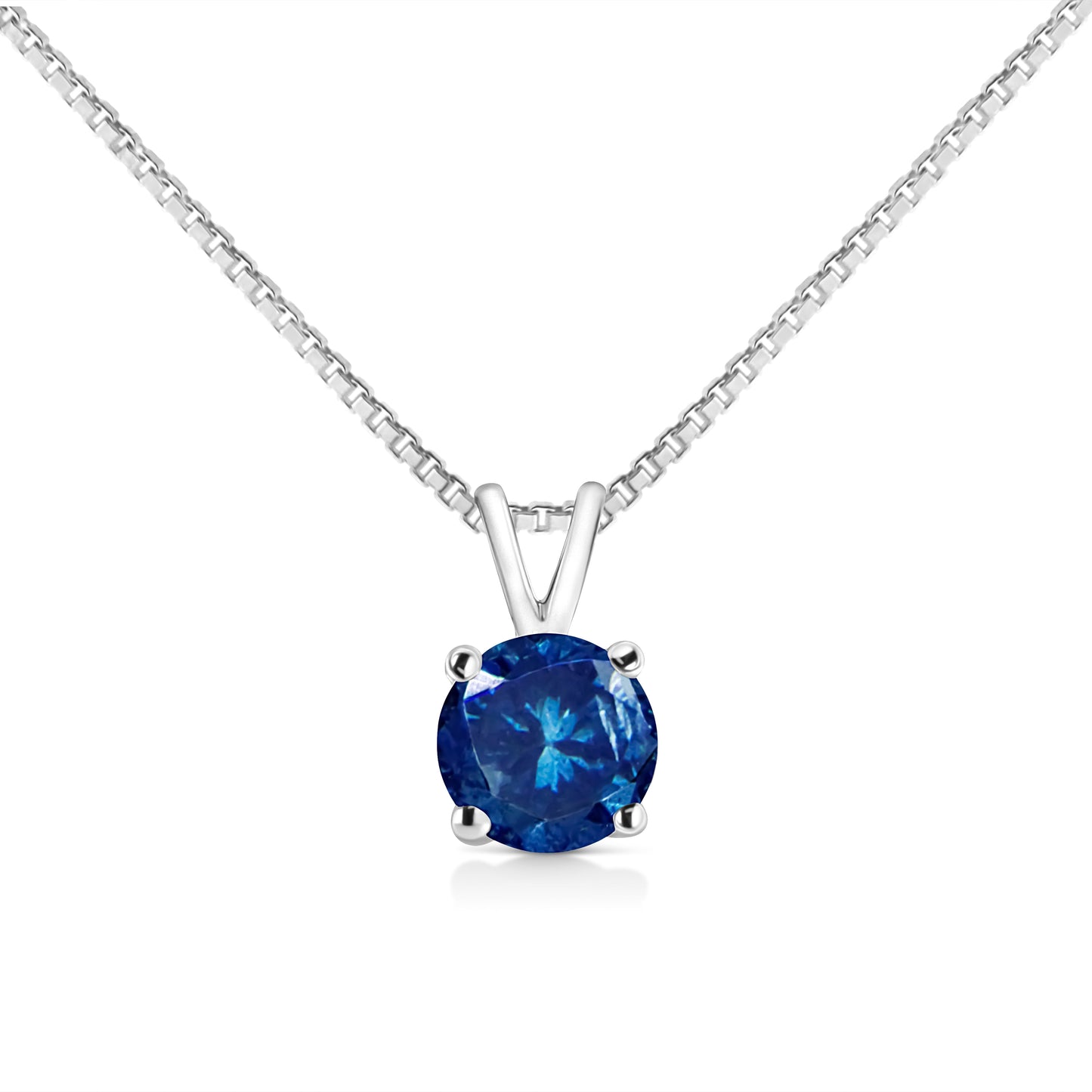 10K White Gold 1/4 Cttw Round Brilliant Cut Lab Grown Blue Diamond 4-Prong Solitaire Pendant Necklace (Blue Color, VS2-SI1 Clarity) - 18"