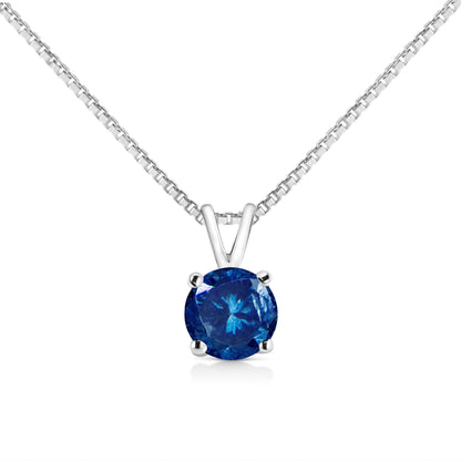 10K White Gold 1/4 Cttw Round Brilliant Cut Lab Grown Blue Diamond 4-Prong Solitaire Pendant Necklace (Blue Color, VS2-SI1 Clarity) - 18"