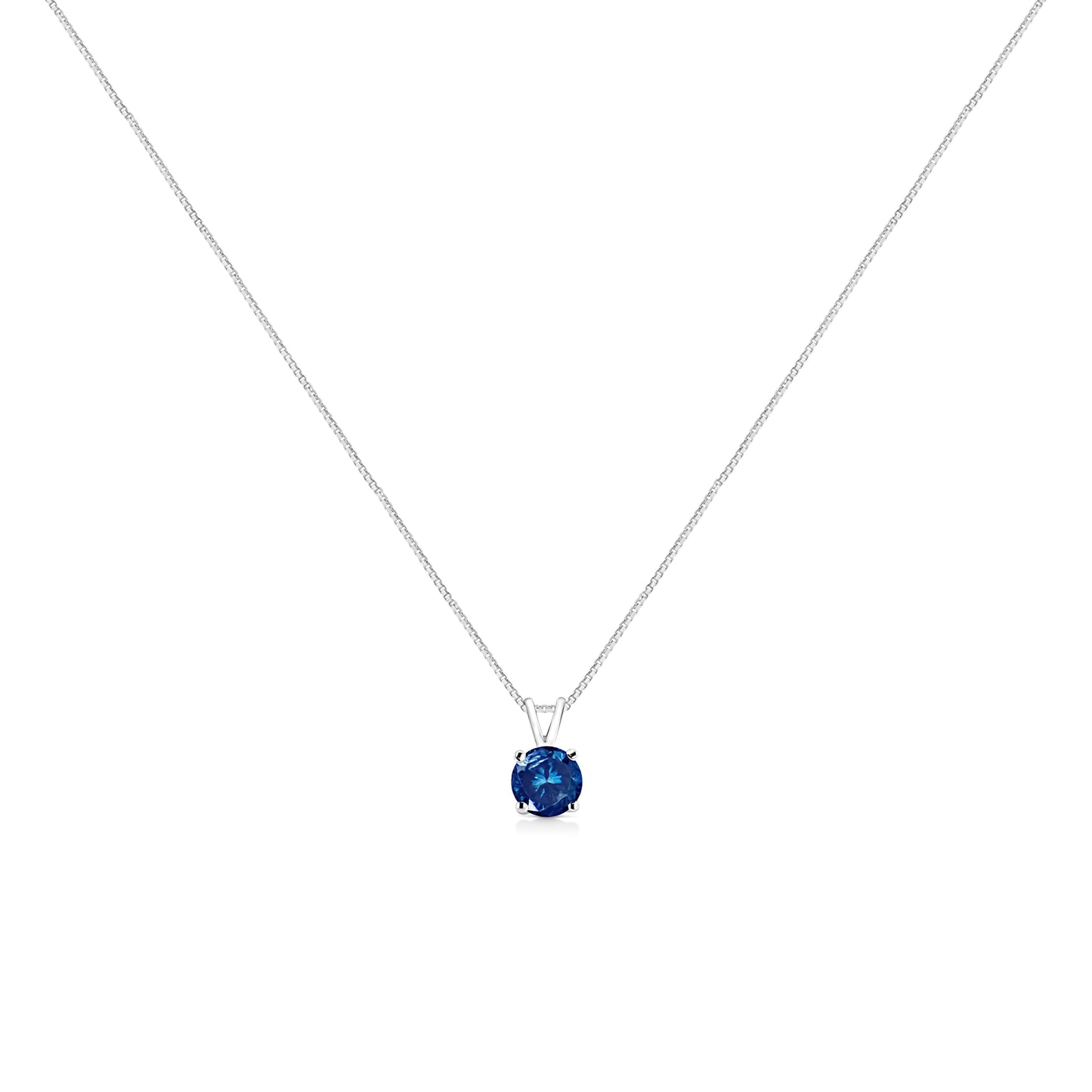 10K White Gold 1/4 Cttw Round Brilliant Cut Lab Grown Blue Diamond 4-Prong Solitaire Pendant Necklace (Blue Color, VS2-SI1 Clarity) - 18"