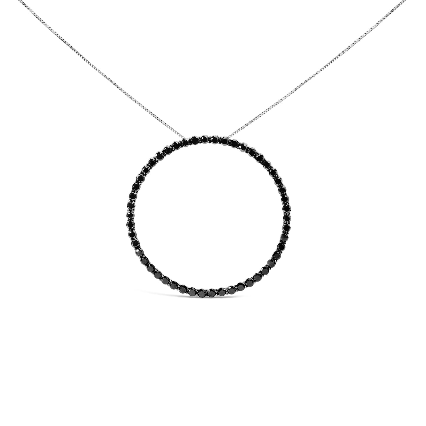 .925 Sterling Silver 4.0 Cttw Black Diamond Open Hoop Circle 18" Pendant Necklace (Black Color, I2-I3 Clarity)