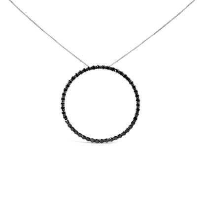 .925 Sterling Silver 4.0 Cttw Black Diamond Open Hoop Circle 18" Pendant Necklace (Black Color, I2-I3 Clarity)