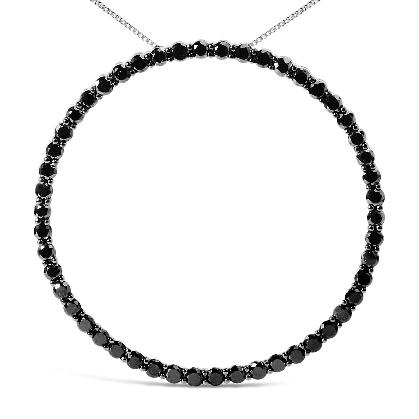 .925 Sterling Silver 4.0 Cttw Black Diamond Open Hoop Circle 18" Pendant Necklace (Black Color, I2-I3 Clarity)