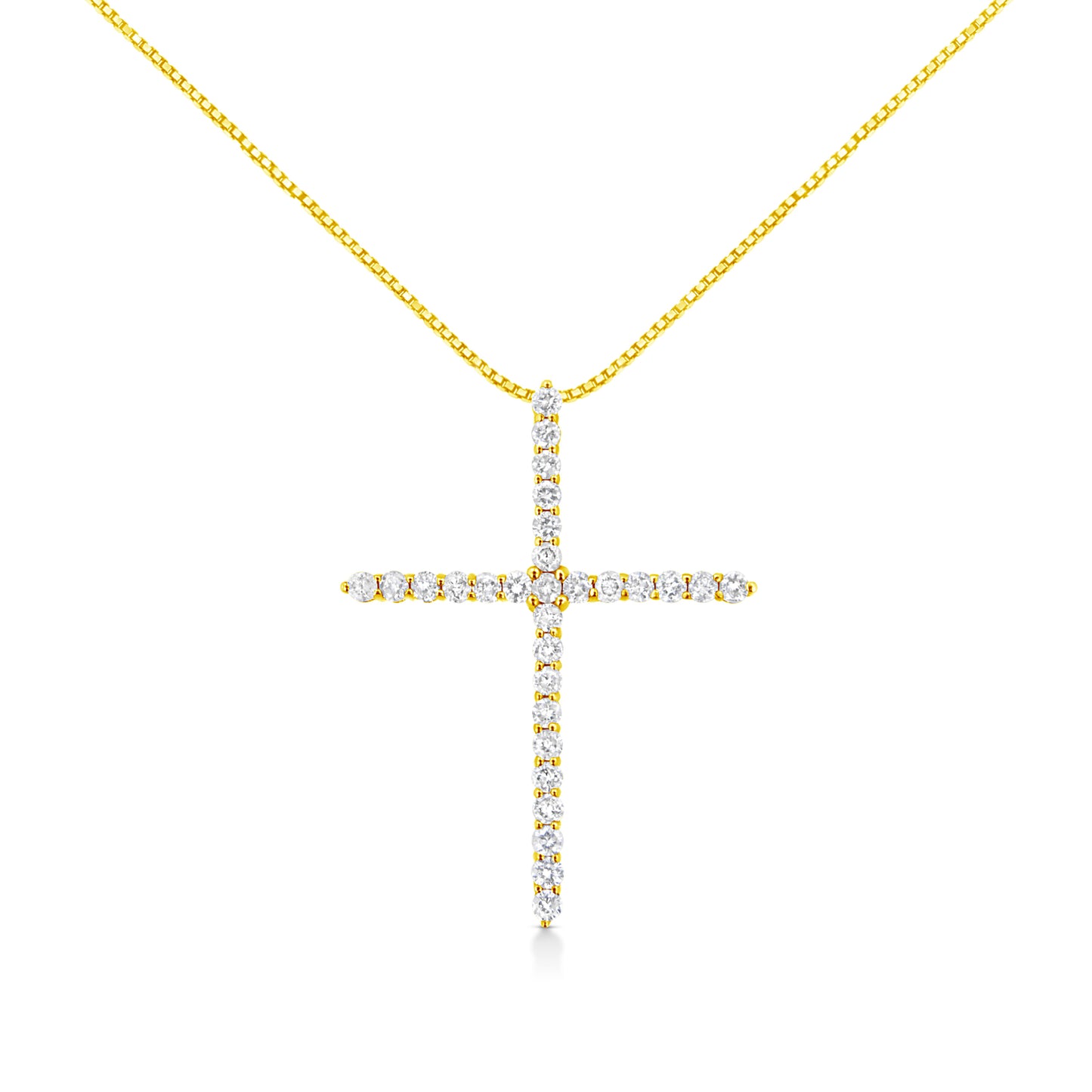 10K Yellow Gold Plated .925 Sterling Silver 3.0 Cttw Prong-Set Round Brilliant Cut Diamond Cross 18" Pendant Necklace (J-K Color, I1-I2 Clarity)