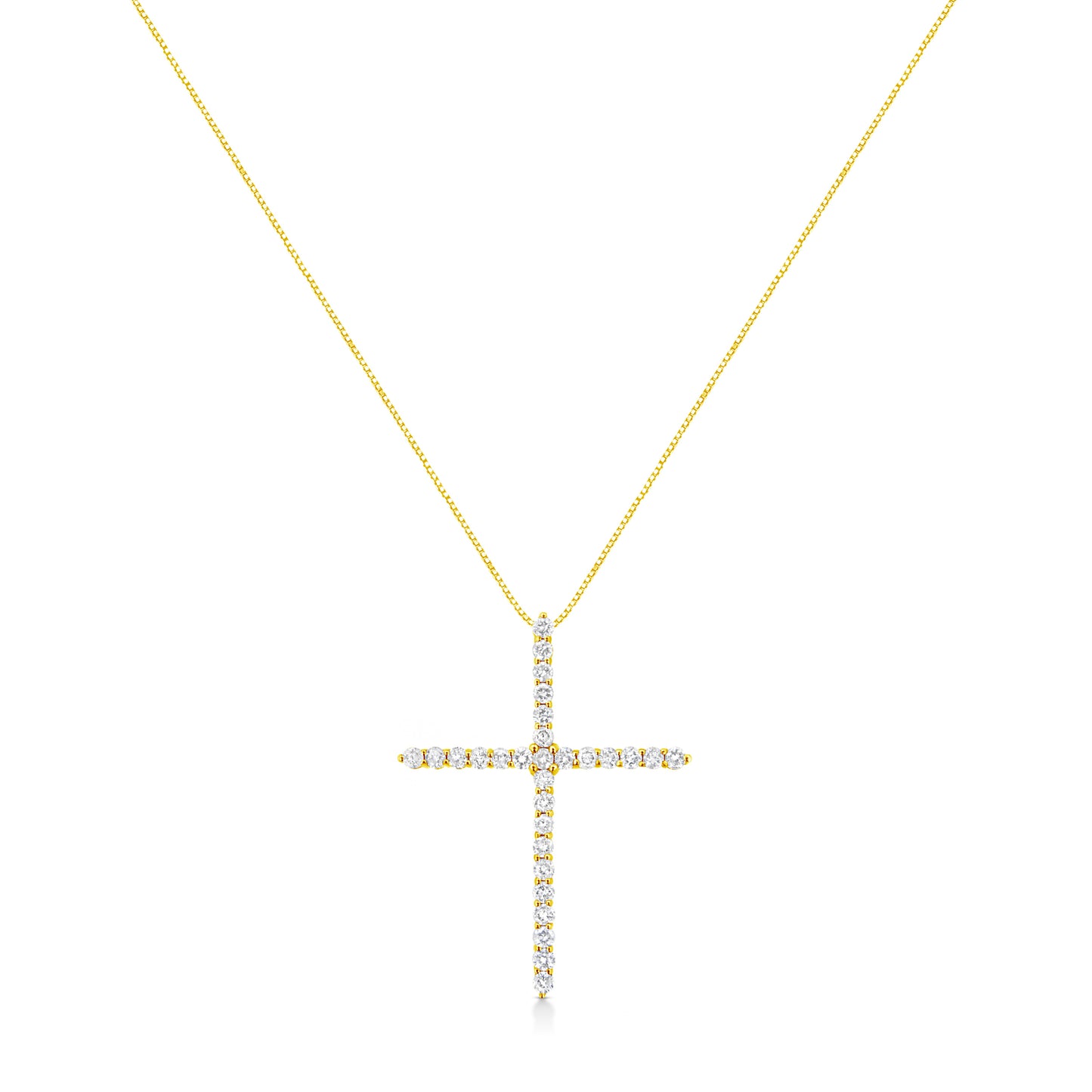 10K Yellow Gold Plated .925 Sterling Silver 3.0 Cttw Prong-Set Round Brilliant Cut Diamond Cross 18" Pendant Necklace (J-K Color, I1-I2 Clarity)