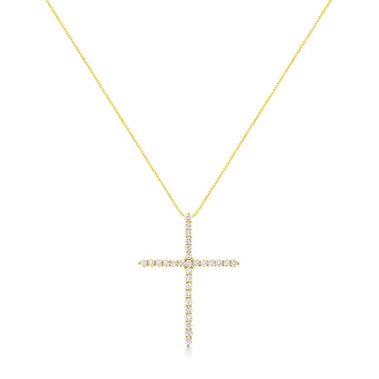 10K Yellow Gold Plated .925 Sterling Silver 3.0 Cttw Prong-Set Round Brilliant Cut Diamond Cross 18" Pendant Necklace (J-K Color, I1-I2 Clarity)