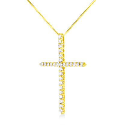 10K Yellow Gold Plated .925 Sterling Silver 3.0 Cttw Prong-Set Round Brilliant Cut Diamond Cross 18" Pendant Necklace (J-K Color, I1-I2 Clarity)