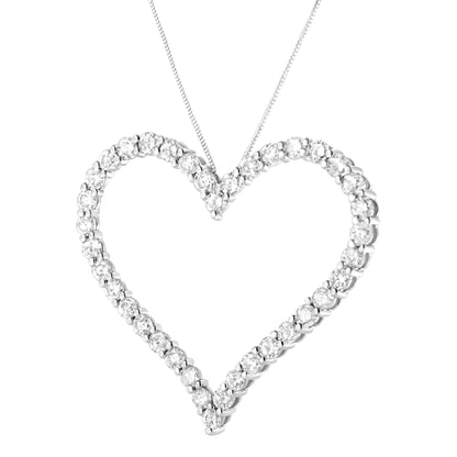 .925 Sterling Silver 3.0 cttw Round-Cut Diamond Open Heart Pendant Necklace (I-J Color, I2-I3 Clarity) - 18"