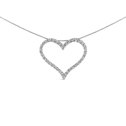 Collier pendentif cœur ouvert en or blanc 14 carats avec diamant de laboratoire de 3,0 carats