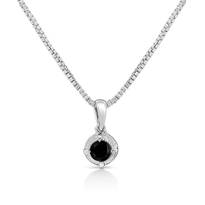 .925 Sterling Silver 3/4 Cttw Treated Blue Diamond Solitaire 18" Milgrain Pendant Necklace (Blue Color, I1-I2 Clarity)