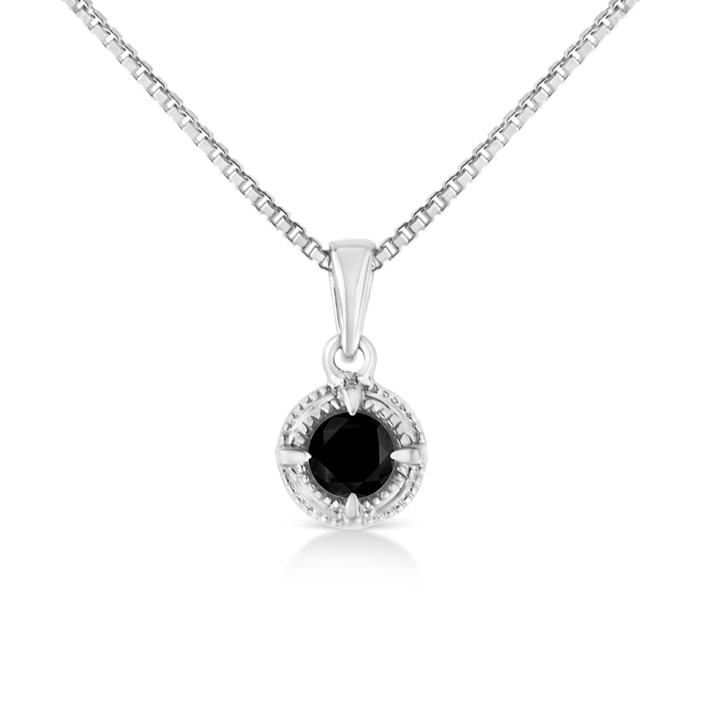 .925 Sterling Silver 3/4 Cttw Treated Blue Diamond Solitaire 18" Milgrain Pendant Necklace (Blue Color, I1-I2 Clarity)