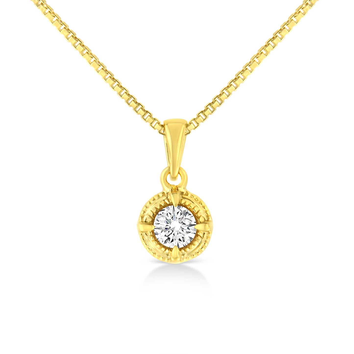 14K Yellow Gold Plated .925 Sterling Silver 1/2 Cttw Brilliant Round Cut Diamond Solitaire Milgrain 18" Pendant Necklace (K-L Color, I2-I3 Clarity)