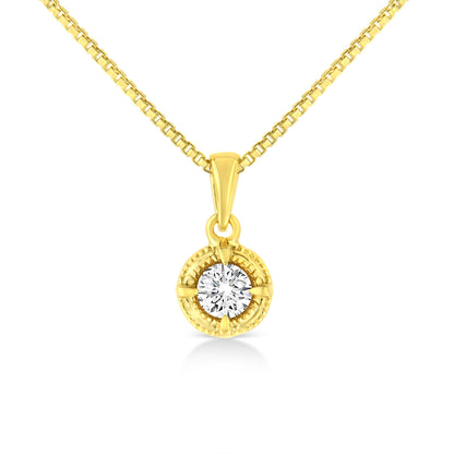 14K Yellow Gold Plated .925 Sterling Silver 1/2 Cttw Brilliant Round Cut Diamond Solitaire Milgrain 18" Pendant Necklace (K-L Color, I2-I3 Clarity)