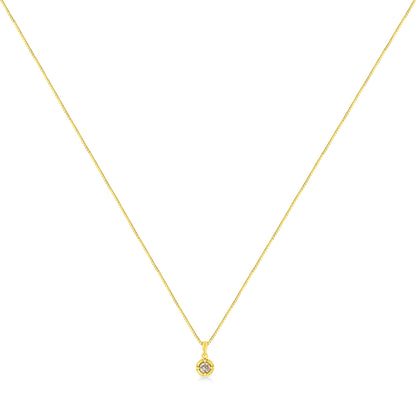14K Yellow Gold Plated .925 Sterling Silver 1/2 Cttw Brilliant Round Cut Diamond Solitaire Milgrain 18" Pendant Necklace (K-L Color, I2-I3 Clarity)