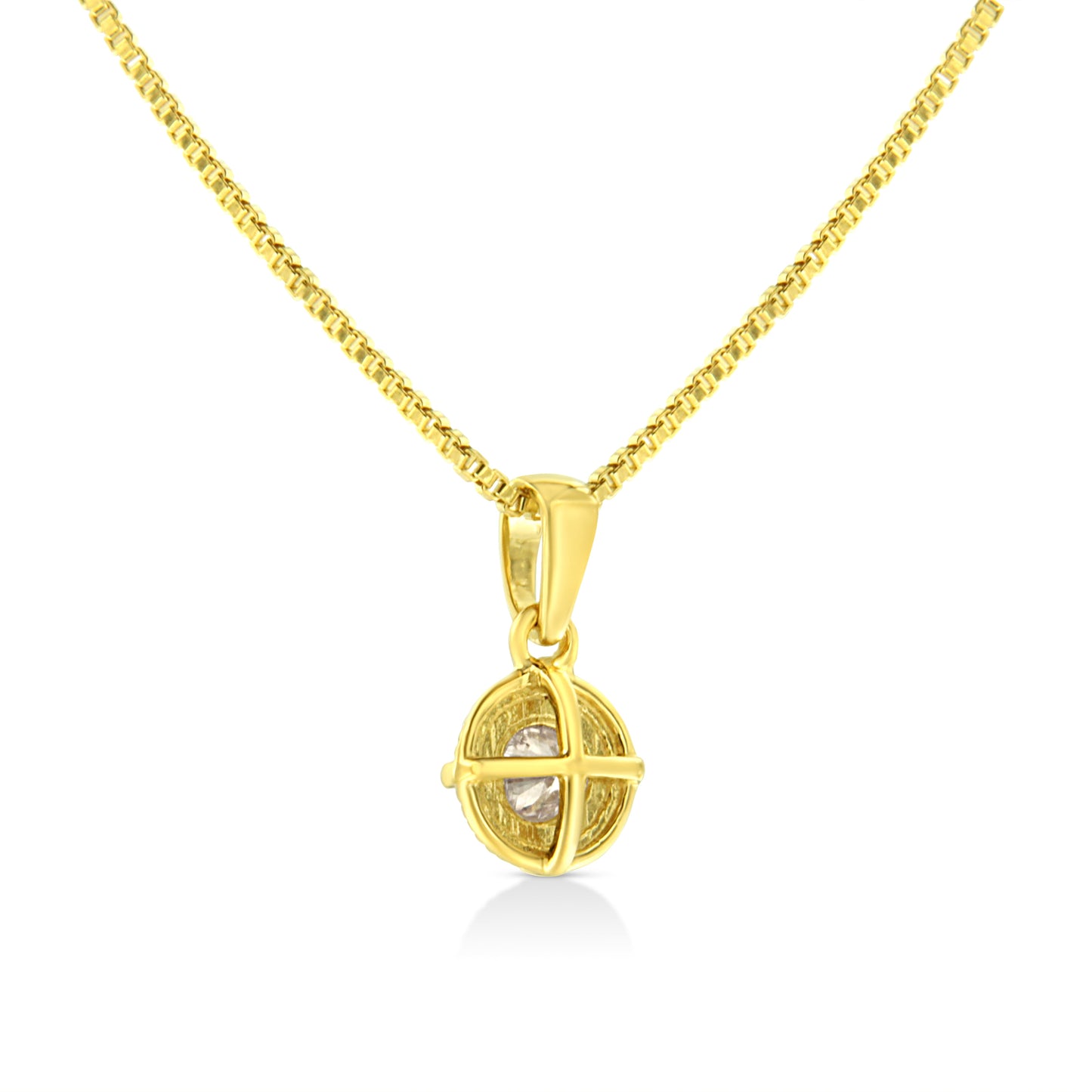 14K Yellow Gold Plated .925 Sterling Silver 1/2 Cttw Brilliant Round Cut Diamond Solitaire Milgrain 18" Pendant Necklace (K-L Color, I2-I3 Clarity)