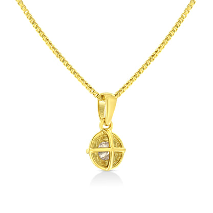 14K Yellow Gold Plated .925 Sterling Silver 1/2 Cttw Brilliant Round Cut Diamond Solitaire Milgrain 18" Pendant Necklace (K-L Color, I2-I3 Clarity)