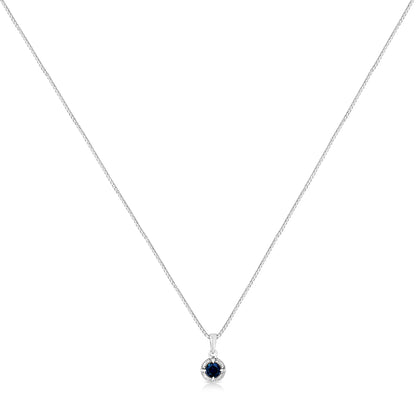 .925 Sterling Silver 3/4 Cttw Treated Blue Diamond Solitaire 18" Milgrain Pendant Necklace (Blue Color, I1-I2 Clarity)