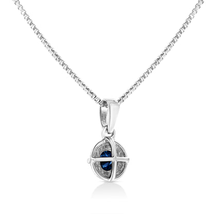 .925 Sterling Silver 3/4 Cttw Treated Blue Diamond Solitaire 18" Milgrain Pendant Necklace (Blue Color, I1-I2 Clarity)