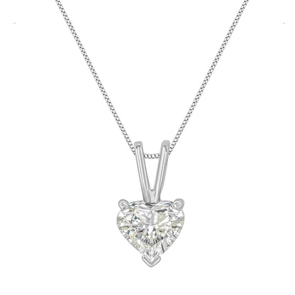14K White Gold 3/8 Cttw Heart-Shaped Diamond Classic Solitaire 18" Pendant Necklace (H-I Color, VS2-SI1 Clarity)