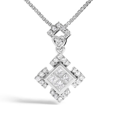 10K White Gold 1/5 Cttw Diamond Geometric Design Pendant Necklace