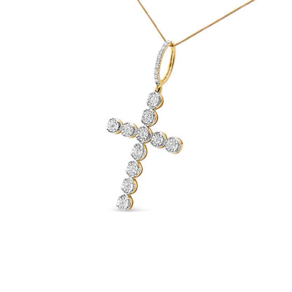 10K Yellow Gold 5/8 Cttw Miracle Set Round Diamond Circle Link Cross Men's Pendant Necklace