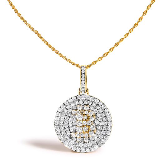 Collier pendentif lettre B Bitcoin en or jaune 10 carats et diamants de 2,33 carats