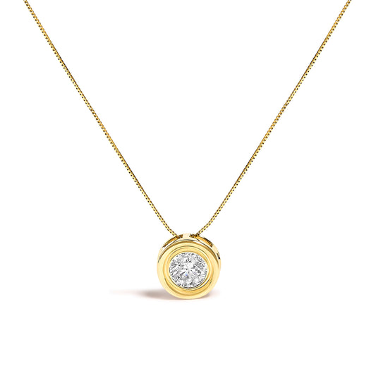 Collier Pendentif Solitaire en Or Jaune 14 carats avec Diamant Rond serti clos 1,38 carat total