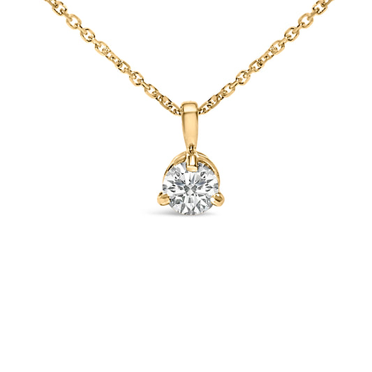 Pendentif solitaire en or jaune 14 carats avec diamant rond de 0,375 carat serti 3 griffes (couleur G-H, pureté SI2-I1) - 45,7 cm