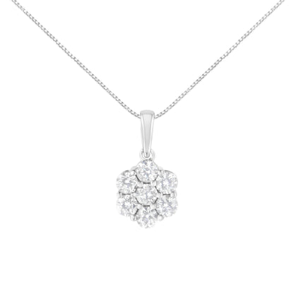 14K White Gold 2.00 Cttw Brilliant Round-Cut Diamond 7 Stone Flower Cluster 18" Pendant Necklace (H-I Color, SI2-I1 Clarity)