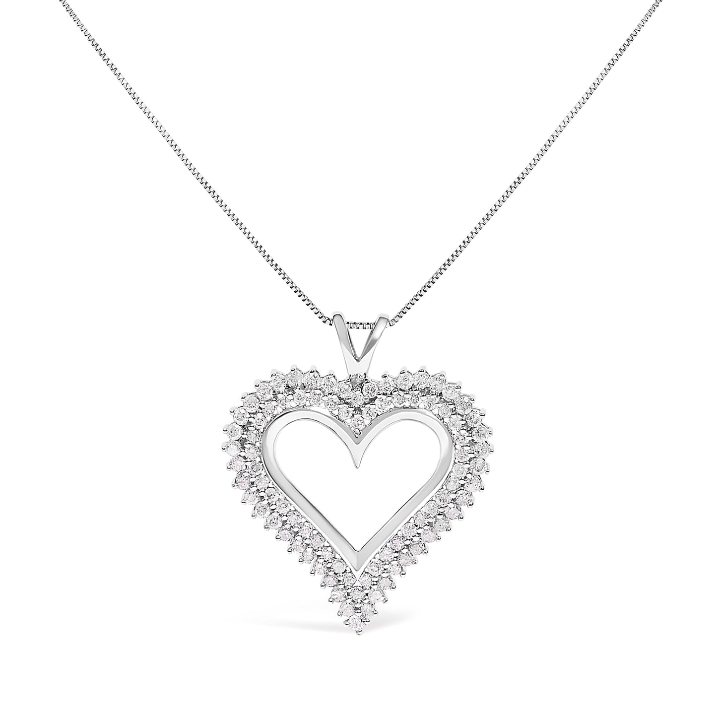 .925 Sterling Silver 1.00 Cttw Diamond Heart 18" Pendant Necklace (I-J Color, I2-I3 Clarity)
